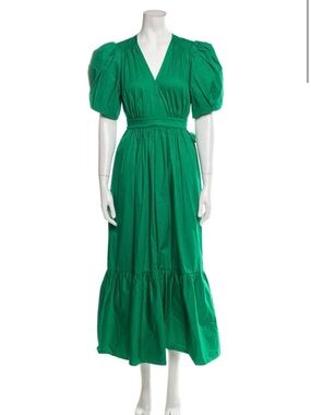 XIRENA - Emerald Puff-Sleeve V-Neck Maxi Dress